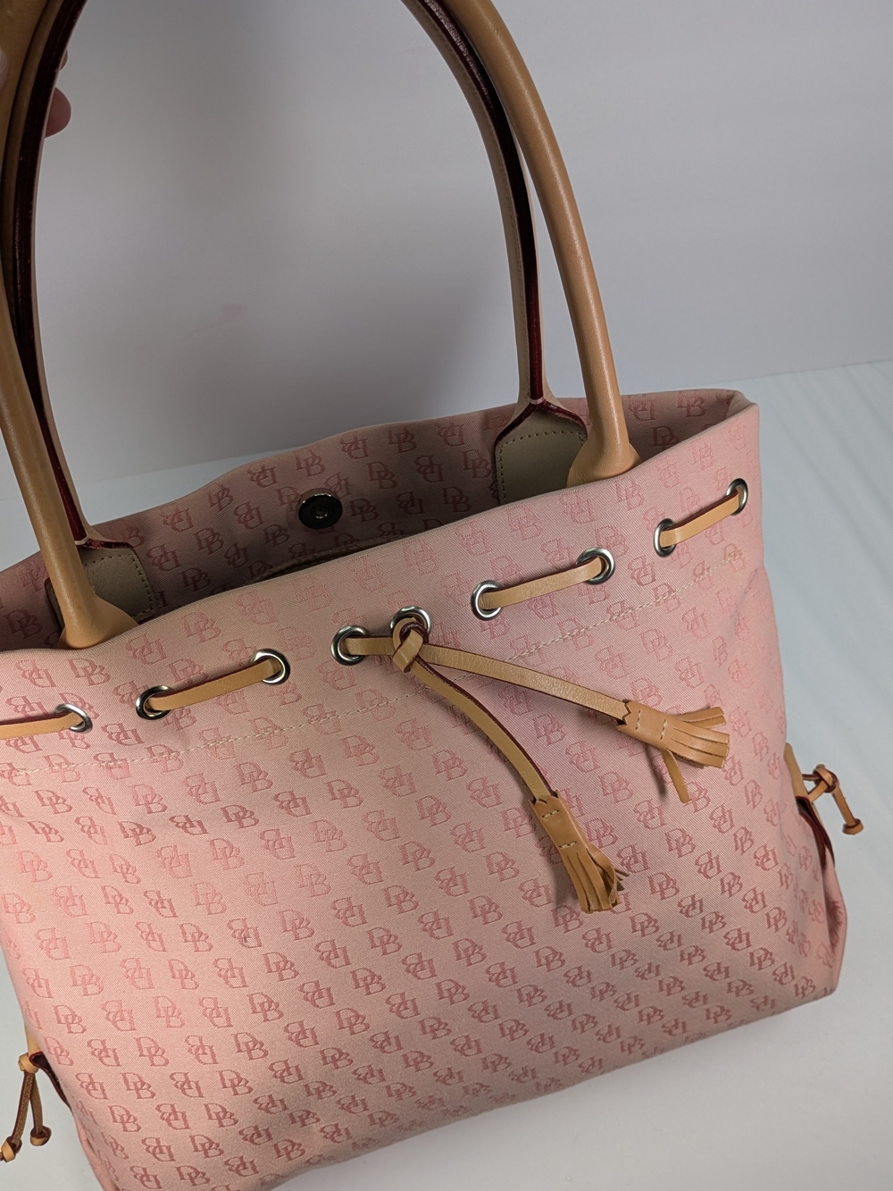 Dooney & Bourke Pink Tote with Tan Leather Trim